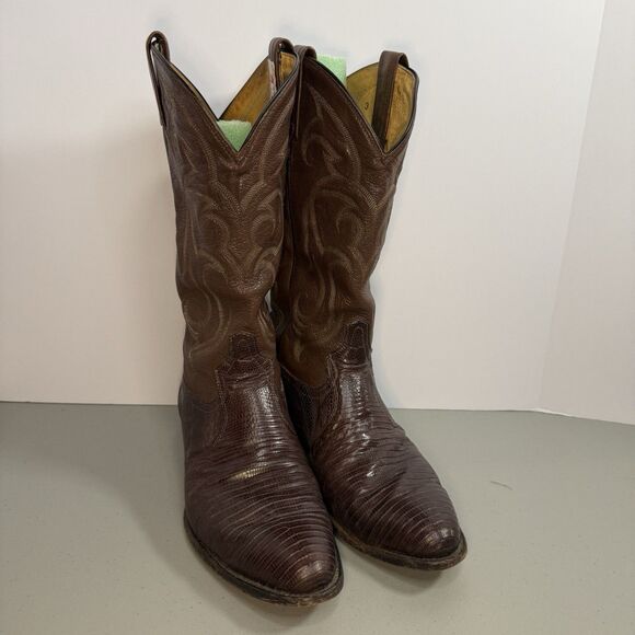 VTG Tony Lama Teju Lizard Skin Cowboy Boots 8.5 EEE Extra Wide Brown USA Made main image 6